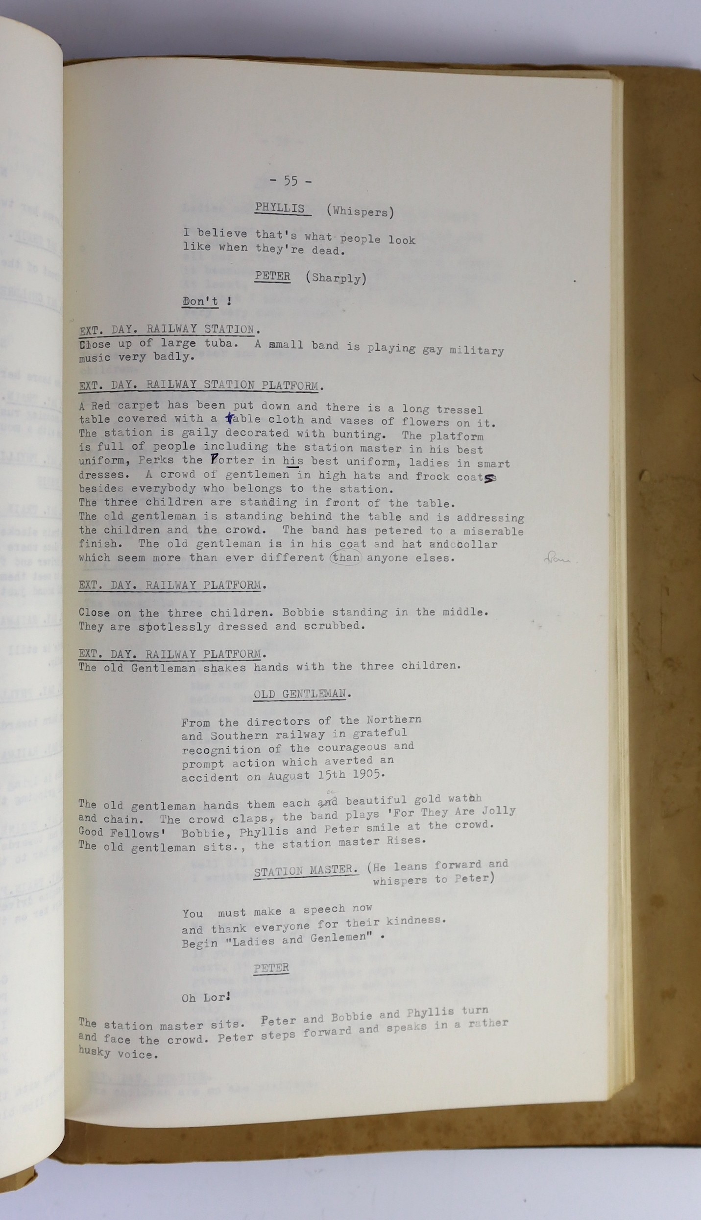 Lionel Jeffries (1926-2010) - Screenplay, 1st draft, as screenwriter and director of ‘’The Railway Children, of his adaptation from the original novel by E. Nesbit, dated June, 1968, annotated and corrected by Jeffries i